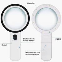Handheld 30X LED Illuminated Magnifying Glass with 2 LED Lights Plastic Lens 30mm Diameter for Seniors Reading and Soldering