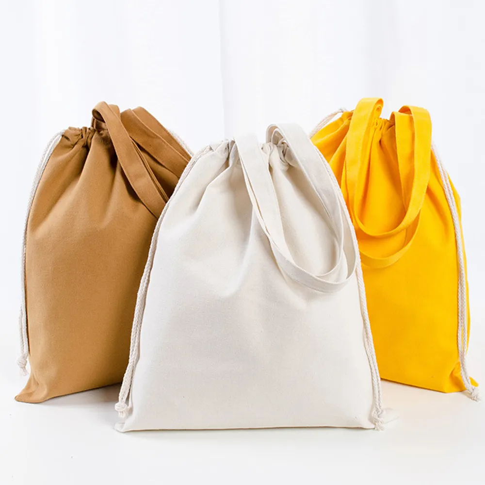 Hot Sale Eco Friendly plain colour Cotton linen Shopping Canvas Drawstring Bag with Custom Printed Logo