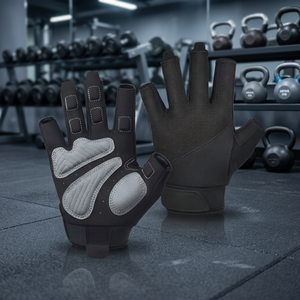 Gants de fitness demi-doigts en cuir PU noir, néoprène respirant, antidérapants, pour la musculation et l'entraînement en salle de sport - Product Image 2