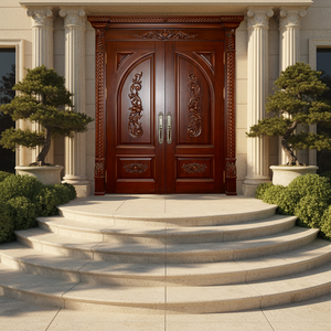 ราคาโรงงานบินบิน ประตูไม้จริงแบบสองบานสำหรับวิลล่า ประตูทางเข้าหลัก สไตล์ดั้งเดิม ทาสีอบแบบอีโค่ด้วยน้ำ  ขนาดและสีตามสั่ง ออกแบบได้ - Product Image 3