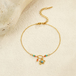 Bijoux de plage d'été Bohème Acier inoxydable émail goutte à goutte huile colorée perlée fleur étoile de mer pendentif bracelets à breloques pour femmes - Product Image 4