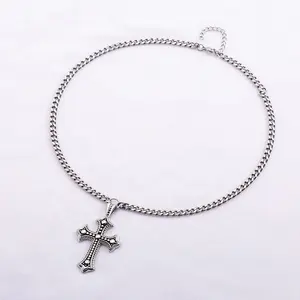Punk Vintage Fashion Personality Stainless Steel Cuban Chain Black Cross Necklaces For Friendship