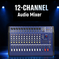 Console de mixage amplifiée 12 canaux VOXFULL 1202D en métal avec amplificateur intégré, connectivité Bluetooth et USB pour scène, conférence, église