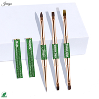 Ensemble de pinceaux à ongles professionnels à double embout en nylon, manche métallique vert, avec paillettes scintillantes, pour gel, salon et usage domestique, marque privée