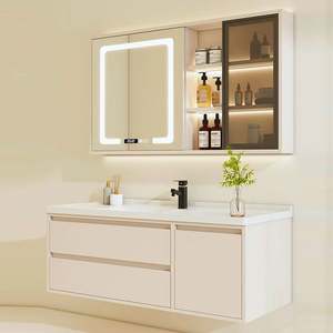 Customized Bathroom Furniture, Modern Cream Style <b>Dressing</b> <b>Table</b> Bathroom Set <b>Wooden</b> Storage Cabinet - Product Image 4