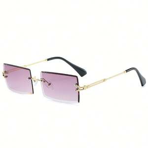 Lunettes de soleil rétro sans monture personnalisées avec logo, verres dégradés roses UV400, petites lunettes rectangulaires pour hommes et femmes - Product Image 5