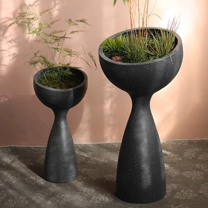 Pot de fleurs créatif à taille fine, vase en ciment simple et élégant, design nordique, ornement de salon sur pied - Product Image 2
