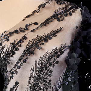 Giá bán buôn nặng đính cườm hoa sang trọng màu đen thêu đính cườm ren lưới vải cho váy - Product Image 5
