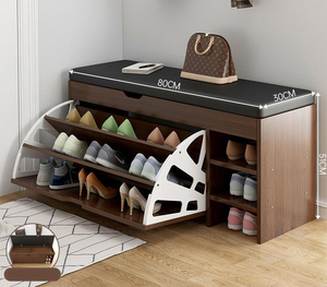 Meuble à chaussures rotatif en bois moderne, étagère à 3 niveaux, nouveau design, présentoir à chaussures, banc étagère, mobilier de maison, salon - Product Image 3
