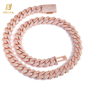 Nuoya Sang Trọng Miami Cuba Liên Kết Chuỗi Vòng Cổ 15Mm 4 Hàng Chiều Rộng Iced out Với CZ Đá Prong Set Rose Mạ Vàng Hip Hop Đồ Trang Sức - Product Image 1