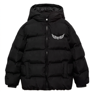 Blouson bomber noir à capuche pour homme en toile fine avec logo frontal, imperméable, coupe-vent, avec broderie d'ailes, fermeture éclair, vêtement décontracté pour l'hiver - Product Image 1