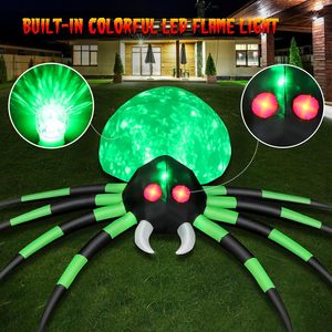 Grande araignée verte gonflable de 12 pieds pour Halloween, décoration extérieure, araignée géante gonflable avec lumières de flamme et yeux rouges lumineux - Product Image 4