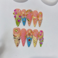 100% faits à la main, 10 pièces, faux ongles en acrylique, gel artificiel, à presser, vente en gros, amande, 3D, longue durée