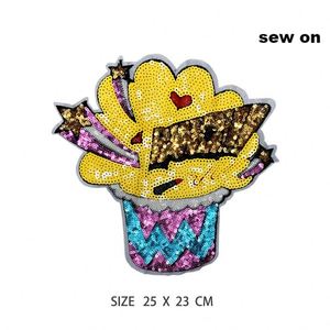Parche de lentejuelas bordado de gran tamaño, serie amarilla Kawaii, con motivos de piña, bebidas y palomitas de maíz, para coser o termoadhesivo, para camisetas y sudaderas con capucha - Product Image 3