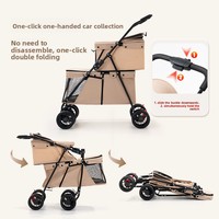 Poussette pour animaux de compagnie pliable à 4 roues, légère, en métal double couche, capacité de 24 kg, pour petits chiens et chats - Utilisation en extérieur toute saison