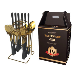 Ensemble de couverts en acier inoxydable, 24 pièces, style occidental, pour 6 personnes, avec support métallique, passe au lave-vaisselle - Product Image 4