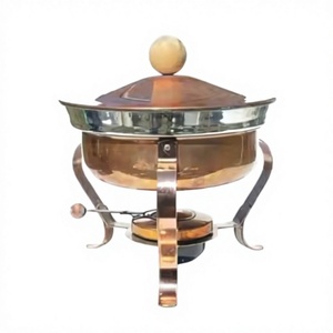 Plato de frotamiento de cobre redondo Premium con soporte de latón para Hotel y restaurante Buffet Catering y eventos Calentador de alimentos en venta - Product Image 1