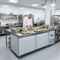 Table de travail en acier inoxydable à température unique avec réfrigérateur sous comptoir et réfrigérateur de bar à porte vitrée