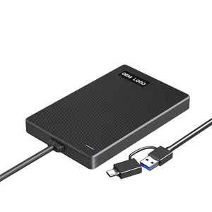 Venta caliente stock 2 en 1 Tipo C y caja de disco duro USB Carcasa de disco duro de 2,5 pulgadas con cable incorporado carcasa externa USB 3,0