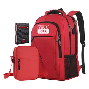 Mochila escolar grande para laptop, logotipo personalizado de alta qualidade, conjunto de bolsa de presente para laptop, mochila de viagem à prova d'água para homens