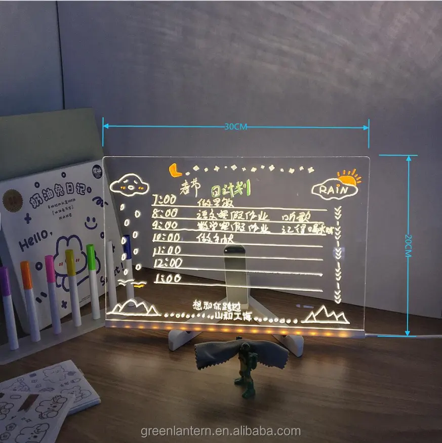 यूएसबी रिक्त एक्रिलिक नोट बोर्ड स्टैंड के साथ व्यामार्जनीय लेखन बोर्ड प्रकाश एलईडी संदेश बोर्ड रिक्त एक्रिलिक रात को प्रकाश