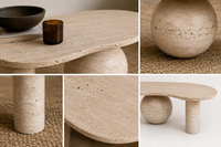 Table basse de luxe sur mesure en pierre naturelle YUSHI, table d'entrée à pieds géométriques uniques pour la décoration de villas et d'hôtels de style méditerranéen