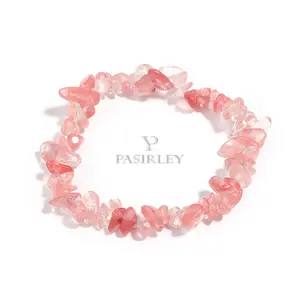 Natural Watermelon Crystal Bracelet Peach Blossom Healing Elastic Rope Irregular Crystal Bracelet For Girls Gifts