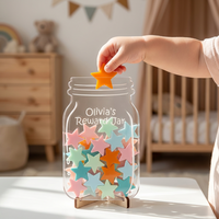 Pot à récompenses multifonctionnel personnalisé en contreplaqué, avec jetons sculptés (fleur, étoile, dinosaure), cadeau de Noël