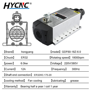 Motor de publicidad para carpintería refrigerado por aire, 6,0kw, ER32 380V, 4 rodamientos de cerámica, fresadora CNC con husillo de brida - Product Image 4