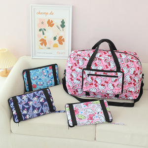 Sac de voyage unisexe léger en tissu Oxford pliable de grande capacité Valise à fermeture éclair à la mode Motif de lettres Duffel suspendu - Product Image 1