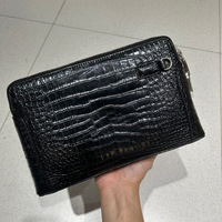 Portefeuille Homme Polyvalent en Cuir Véritable de Crocodile Noir avec Logo Personnalisé – Sac à Main Décontracté de Haute Qualité