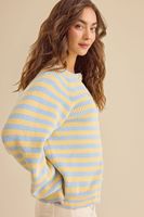Damen Horizontal gestreifter Strick-Cardigan, langärmelig, locker sitzend, überschnittene Schultern, Retro, lässig, Frühling, Sommer, Streetwear, Strickjacke