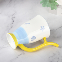 Tasse amusante en céramique peinte à la main avec paille intégrée 520 ml 17,5 oz, mug à boire en porcelaine avec couvercle pour la maison et le bureau