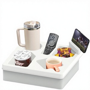 Modern Waterproof Silicone <b>Plastic</b> <b>Large</b> Capacity Couch Caddy Snack Box Organizer <b>Tray</b> Cup Phone Holder for Bed Car Seat Beach - Product Image 2