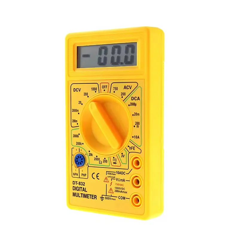 Hoge Kwaliteit Dt832 Gele Ac Dc Spanningsstroom Tester Digitale Display Voltmeter Weerstand Condensator Meetmeter