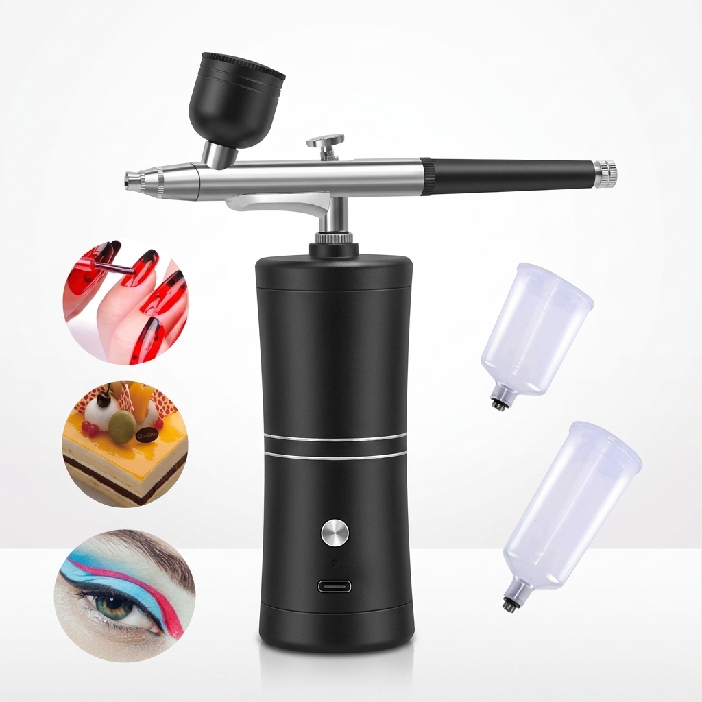 Cordless Airbrush Kit with Wireless Air Compressor | Portable Airbrush Set for Makeup, Nail Art, Cake Decorating &amp; Painting