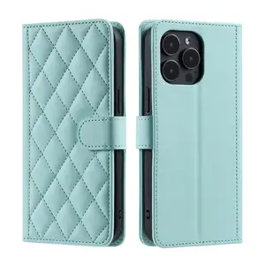 Diamond Pattern Magnetic PU Flip Case for iPhone 13 Pro Multifunctional Wallet Leather Phone Stand Case Cover