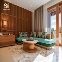 Meubles de villa d'hôtel tropical moderne de luxe, canapés en tissu avec cadre en teck, unités de salon en bois massif, projet hôtelier personnalisé