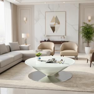 <span class=keywords><strong>Table</strong></span> <span class=keywords><strong>basse</strong></span> en fibre de verre <span class=keywords><strong>blanche</strong></span> de luxe avec pieds en acier et fonction de rangement, design moderne pour les petits appartements - Product Image 4