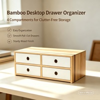 Organisateur de bureau en bambou avec 4 tiroirs, meuble de rangement de bureau, organiseur de papeterie et de maquillage pour bureau, maison, coiffeuse