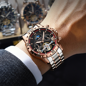 Reloj <span class=keywords><strong>de</strong></span> Pulsera POEDAGAR 1410 Casual con Movimiento Mecánico Automático Tourbillon, Correa <span class=keywords><strong>de</strong></span> Acero Inoxidable, Fase Lunar, Reloj para Hombre - Product Image 5