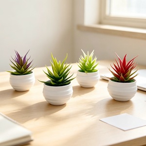 Plante d'aloe vera simulée en pot, plante succulente en plastique, bonsaï pour la décoration de bureau, rouge, vert, violet, blanc, 10 cm - Product Image 1