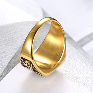 Anillo Masónico de Acero Inoxidable de Alta Calidad, Estilo Retro, Clásico, Simple, Combinable con Todo, Dorado, para Hombre, con Piedra Natural - Product Image 4