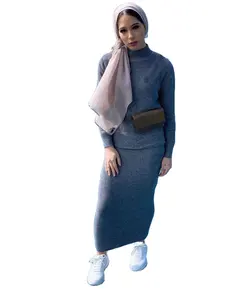 Nieuwe Ontwerp Vrouwen Mode Moslim Slijtage Belted 2 Stukken Islamitische Kleding Moderne Baju Kurung