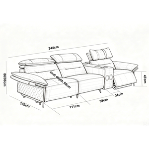 Ensemble de canapés inclinables électriques intelligents modernes avec haut-parleur Bluetooth, chargeur sans fil, porte-gobelets, luxe, home cinéma, modulaire et extensible - Product Image 6