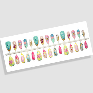 30 faux ongles à presser moyens en amande, dorés, transparents, sculptés, faits à la main, détachables, vente en gros - Product Image 4