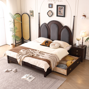 Cama de Madera Sólida de Estilo Europeo, Estilo <span class=keywords><strong>Hotel</strong></span> Americano de Lujo, Moderna y Minimalista, Cama de Princesa de Estilo Vintage, Cama Semi-lujosa - Product Image 5