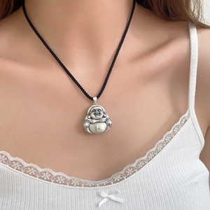 Colgante de Buda Maitreya en Plata de Ley S925 con Acabado Antiguo, Collar Unisex para Uso Diario - Product Image 4