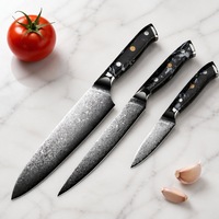 Ensemble de 15 couteaux de chef, utilitaires et à éplucher en acier Damas 67 couches, avec manche en fibre de carbone noire à motif tourbillonnant dense, faits à la main, pour l'effilage