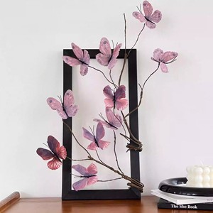 <b>Framed</b> Silk Butterfly Flower Arrangement With Withered Branch Home Decor Living Room Desktop Ornament Artistic Decoration - Product Image 1